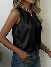  Pentru femei Satin Tricou Tee Top Zdrobit Simplu Elegant Modă Stilat Fără manșon Stil Nautic Topuri obișnuite Casual Zilnic Ieșire Albastru piscină Negru Alb Caisă Bej Vară Primăvară