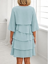  Dames Mini-jurk Chiffon jurk Bruiloft gast jurk Laagjesjurk Modieus Modern Buiten Feestdagen Uitgaan Normale pasvorm Effen Halve mouw Strakke ronde hals blauw Zwart Blozend Roze Lente Herfst