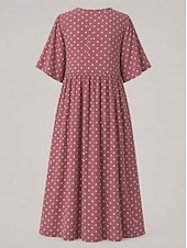 preiswerte T Shirt-Kleider-Damen Midikleid Freizeitkleid T-Shirt-Kleid A Linie Kleid Elegant Mode Modern Outdoor Urlaub Ausgehen Normale Passform Tupfen Kurzarm Rundhalsausschnitt Blau Gelb Rosa Grün Sommer Frühling