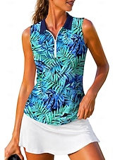 cheap Women's Shirt-Women's Tropical Tops Sport Shirt Golf Polo Shirt Tennis Shirt Sleeveless Zipper Floral UPF50+ UV Resistant High Elasticity Moisture Wicking Breathable Volleyball Tennis Golf Turndown Zip Collar