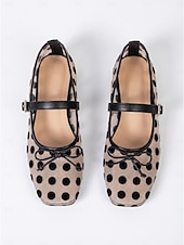 abordables Ballerines femme-Ballerines Mary Jane vintage à pois pour femmes - élégantes ballerines en maille avec nœud décoratif, parfaites pour les escapades insulaires, les brunchs en bord de mer et les soirées d'été dans les stations balnéaires.