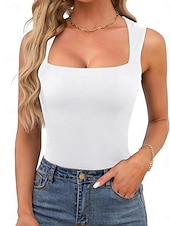 Per donna Maglietta Semplice Moda Elegante Classico Senza Maniche Collo quadrato Top Regolari Quotidiano Uscire Weekend Blu Nero Bianco Viola Marrone Estate Primavera