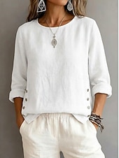 economico Camicie di Lusso-Per donna Blusa Arricciato Bottoni Semplice Vintage Elegante Manica Lunga Girocollo Top Regolari Quotidiano Ferie Uscire Blu Nero Bianco Giallo Rosa Estate Primavera