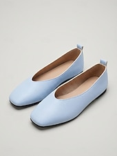 Χαμηλού Κόστους Γυναικείες Μπαλαρίνες-Γυναικεία ροζ φλατ παπούτσια με τετράγωνη μύτη, casual μινιμαλιστικά slip-on παπούτσια, άνετα μαλακά μπαλαρίνες από τεχνητό δέρμα για καθημερινή χρήση, γραφείο &amp;καλοκαίρι