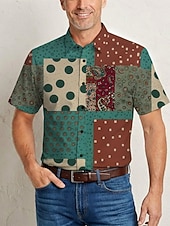  רטרו\וינטאג' היפי שנות ה-70 חולצה שרוולים קצרים היפי רטרו טלאים בוהמי תחפושות בגדי ריקוד גברים פסטיבל מוזיקה מפלגה לבוש יומיומי מבוגרים חולצה אביב קיץ