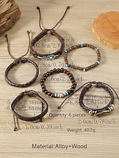 זול תכשיטים לגברים-סט צמידים בסגנון בוהמי לגברים, אורך מתכוונן בן 6 חלקים, סגסוגת, קליפת קוקוס &amp;חומר מעורב עץ, מושלם לחופשת חוף, ללבישה יומיומית קז'ואלית