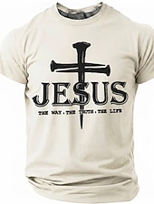  Jesus Cross The Way Truth Life Men's Religious Christian Spiritual T Shirt Graphic Crew Neck Short Sleeve Church Worship Gift for Believers Designer Clothing Apparel