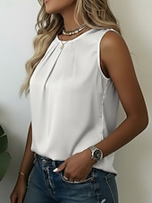 Pentru femei Satin Tricou Tee Top Zdrobit Simplu Elegant Modă Stilat Fără manșon Stil Nautic Topuri obișnuite Casual Zilnic Ieșire Albastru piscină Negru Alb Caisă Bej Vară Primăvară