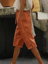 お買い得  ラグジュアリー ボトムス-女性用 コットンリネンショートパンツ カプリパンツ スラックス サマーショーツ カジュアル ふくらはぎ丈 ナチュラルウエスト 平織り ポケット 弾性巾着デザイン 快適 屋外 アウトドア お出かけ ライトピンク オレンジレッド ホワイト ピンク 夏 レギュラー