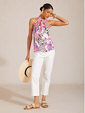 abordables Trajes de blusa para mujer-Top de tirantes rosa con estampado paisley y satén sedoso de Blush&amp;Beast