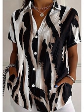  Koszulka Damska Krótki Rękaw Graficzna Geometria Vintage Codzienna Stylowa Koszulka Kołnierzyk Regularne Topa Codzienne Czarny i Biały Czarny Biały Żółty Różowy Lato Wiosna