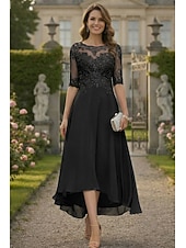 preiswerte Knöchellänge-A-Linie Bodenlang Partykleid Cocktailkleid Kleid für Hochzeitsgäste Brautmutterkleid Halbarm Rundhalsausschnitt Elegant Formell Hochzeitsgast Formeller Abend Chiffon mit Einfarbig