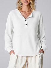 abordables T-shirt uni-Femmes Chemise Tops en tricot gaufre Couleur Unie Élégant Classique Occasionnel manche longue Henley Hauts Réguliers Quotidien Sports Week-end Noir Blanche Jaune Rouge Orange Été Printemps Automne