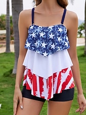 economico Tankini-Per donna Costumi da bagno Tankini Due pezzi Shorts Costume da bagno Controllo della Pancia Vita alta Snello Senza schiena Vacanza Abbigliamento da Spiaggia Bandiera Collo a U Senza Maniche Costumi