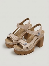 economico Sandali con tacco-Sandali da donna rossi con plateau e tacco a blocco – sandali a punta aperta con suola spessa e cinturino regolabile, scarpe estive casual alla moda per viaggi e feste in giardino &amp;abbigliamento