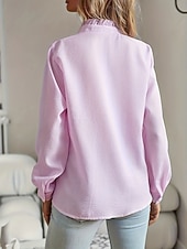 billiga Enkla blusar-Dam Skjorta Button Down skjorta Casual skjorta Volangskjorta Knappar Slät Stylish Klassisk Modern Långärmad Hög krage Vanliga toppar Dagligen Helgdag Utekväll Vit Rodnande Rosa Himmelsblå Mörkgrå