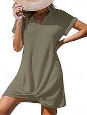 cheap Plain Dress-Women's Mini Dress T Shirt Dress Tee Dress Summer Dress Casual Daily Loose Fit Plain Short Sleeve V Neck Blue Black Light Brown Army Green Summer