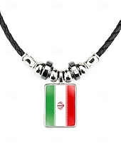 preiswerte Zubehör-Herren-Legierung &amp;Acryl-Halskette mit Anhängern in Nationalflaggen-Optik, verschiedene Ländermotive, lässiger Boho-Stil, perfekt für Fußballfans, Spieltage und Outdoor-Aktivitäten. &amp;Alltagskleidung