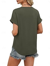 abordables T-shirt uni-Femmes T-shirt Uni Mode Élégant Classique Manche Courte Col en V Hauts Réguliers Quotidien Sortir Week-end Bleu Noir Blanche Rose Claire Rouge Été Printemps