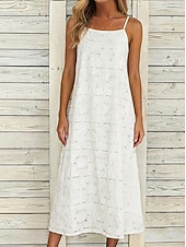 abordables Vestidos casuales blancos-Mujer Vestido Midi Vestido blanco Vestido de verano Básico Clásico Diario Vacaciones Holgado Plano Sin Mangas Correas Blanco Verano Primavera