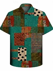  רטרו\וינטאג' היפי שנות ה-70 חולצה שרוולים קצרים היפי רטרו טלאים בוהמי תחפושות בגדי ריקוד גברים פסטיבל מוזיקה מפלגה לבוש יומיומי מבוגרים חולצה אביב קיץ