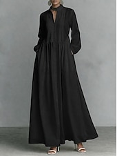 Недорогие Выпускные платья-Жен. Длинное платье Платье-рубашка Белое платье Платье на выпускной Элегантный стиль Мода Современное на открытом воздухе Отпуск На выход Стандартный Полотняное плетение Длинный рукав Вырез под горло