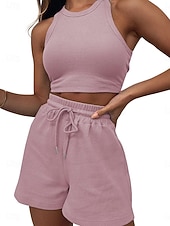 preiswerte Blusenanzüge für Damen-Damen Zweiteilige Sets Tank Top Shorts-Sets Ärmellos Rundhalsausschnitt Einfach Mode Streetwear Lässig Täglich Outdoor Schwarz Hellgrün Rosa Sommer Normale Passform