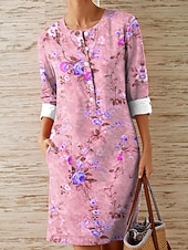  Dames Knielengte jurk Casual jurk Vintage Normale pasvorm Bloemig Grafisch Mouwloos V-hals blauw Blozend Roze Paars Groen Zomer Lente