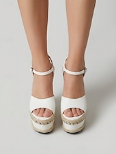 cheap Wedge Sandals-Women's White Platform Wedge Sandals, Open Toe Ankle Strap Party Heels for Summer Events, Night Out &amp; Vacation