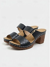 billiga Slide Sandaler-damsandaler med dubbla remmar i grön blockklack - bekväma skor för vardagsutflykter och sommarkläder