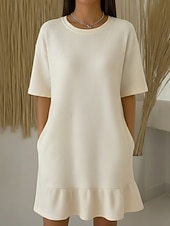  Жен. Платье до колена Платья с баской Мода Классика Повседневные на открытом воздухе Свободное облегание Полотняное плетение Рукав до локтя Вырез под горло