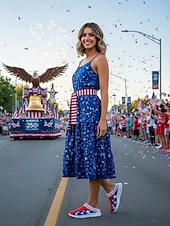 billige Damesko-USA 250-årsjubileum Kvinners Patriotiske Flag Print Strikkede Sneakers – Slip-On Uformelle Gå Sko Uavhengighetsdag Festivaler  Hverdagsantrekk