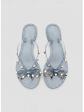 billige Sklisandaler-svarte sløyfeflip-flops med pigg for kvinner – elegante strandsandaler med komfortabel flat såle for sommerbruk