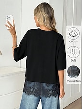 billige Plain t-skjorte-Dame 100% قطن Kontrast blonder Stilfull Klassisk Kortermet Crew-hals Vanlige topper Avslappet Svart Hvit Sommer Vår