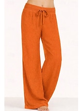 economico gamba larga e vita alta-Per donna Nido d'ape Gamba larga Pantaloni Pantaloni Palazzo Vacanza Moda Streetwear Lunghezza intera Vita Alta Semplice Elastico in vita Comodità Traspirabilità Confortevole Inelastico Quotidiano