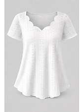 זול חולצות חלקות-בגדי ריקוד נשים חולצת פוינטל חלק עליון חולצה חריר אחיד פעיל בסיסי יום יומי שרוולים קצרים צווארון V חולצות רגילות קזו'אל יומי חוף שחור לבן צהוב ורוד מסמיק יין קיץ אביב