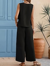 preiswerte Blusenanzüge für Damen-Damen Hosen-Sets Ärmellos Quadrathals Einfach Gerafft Elegant Mode Streetwear Lässig Täglich Outdoor Schwarz Rote Beige Sommer Normale Passform Lässiger Schnitt