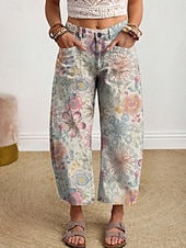 economico Pantaloni Grafici-Per donna Gamba larga Chinos Pantaloni Eleganti Pantaloni Corti Vacanza Vintage Essenziale Lunghezza alla caviglia Vita Alta Floreale Grafico Fascia Elastica Stampato Comodo Comodità Traspirabilità