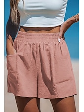 tanie Podstawowe fałszywe dno-Damskie Sztuczna bawełna len Typu Chino Szorty Letnie szorty Urlop Moda Moda miejska Krótki Wysoka talia Równina Kieszeń Elastyczny pas Wygodne Komfort Miękka Elastyczny Na zewnątrz Urlop Ulica