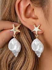 お買い得  レディースイヤリング-女性用ボヘミアンスタイルの合金製シェルイヤリング、コンクシェルペンダント、ビーチでの休暇や普段使いに最適、軽量でトレンディな女性用ジュエリー