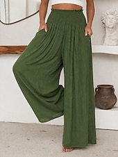 Χαμηλού Κόστους φαρδύ πόδι &amp; ψηλόμεσο-Γυναικεία Πλατύ Πόδι Παντελόνια Διακοπές Απλός Καθημερινό Πλήρες μήκος Ψηλή Μέση Σκέτο Τσέπη Ελαστική μέση High Cut Άνεση Ικανότητα να αναπνέει Moale Μικροελαστικό Καθημερινά Σπίτι Δρόμος