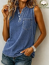  Γυναικεία 100% Bumbac Πουκάμισο Henley Πλυμένο Πλύσιμο με οξύ Πλύνθηκε σε στυλ vintage Βίντατζ Μοντέρνα Στυλάτο Αμάνικο Μανίκια Ρεγκλάν Χένλι Μακριές μπλούζες Causal Παραλία