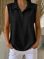 preiswerte Einfacher Tank-Damen Waffel-Tanktop Poloshirts T-Shirt Tasche Stilvoll Klassisch Ärmellos Hemdkragen Normale Oberteile Lässig Strand Wochenende Blau Schwarz Rosa Rote Sommer Frühling