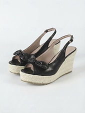 abordables Femmes-Sandales compensées roses pour femmes - espadrilles à plateforme avec nœud pour un dîner de vacances &amp;soirée sur la plage