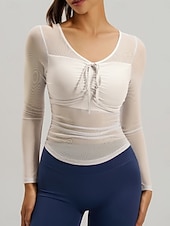 cheap Yoga Tops-Women's Sports Bra Top 2 Piece Yoga Top V-neckline Quick Dry Lightweight Comfortable Mesh Long Sleeve Sports Solid Color Top For Gym Workout Running Fitness Classic-Fit Activewear