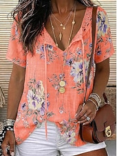 economico Top in Pizzo-Per donna Blusa Top in chiffon Top in pizzo Pizzo Floreale Elegante Moderno Manica Corta Scollo a V Top lunghi Casuale Ferie Estate Blu Bianco Rosa Arancione Verde Estate Primavera