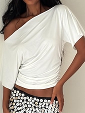  Per donna Top con spalle scoperte Maglietta Top da uscita Grafico Semplice Vintage Elegante Manica Corta Asimmetrico Senza Spalle Top Regolari Casuale Spiaggia Estate Nero Bianco Verde Estate