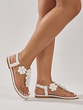 voordelige Platte Sandalen-Elegante zwarte platte sandalen voor dames met bloemenprint - comfortabele sandalen met bandjes en 3D-bloemenapplicatie, perfect voor cruisevakanties en zomerse resortkleding. &amp;avondwandelingen over