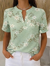 abordables Blouses Florales-Femmes Chemise Imprimé Fleuri Graphique ancien Élégant Moderne Manche Courte Col en V Col montant Hauts Réguliers Occasionnel Quotidien Bleu Rose Claire Violet Vert Été Printemps