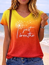 abordables T-shirt Art &amp; Design-Femmes T-shirt Imprimé Graphique Lettre Équipe de football Élégant Classique Occasionnel Manche Courte Col en V Hauts Réguliers Occasionnel Quotidien Bleu Violet Orange Vert Bis Été Printemps